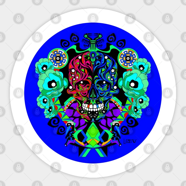 blue crimson dawn ecopop tree of life catrina skull monster art Sticker by jorge_lebeau